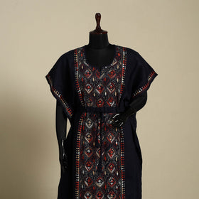 Black Bengal Kantha Hand Embroidery Cotton Kaftan (Long) 