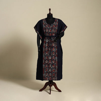 Black Bengal Kantha Hand Embroidery Cotton Kaftan (Long) 