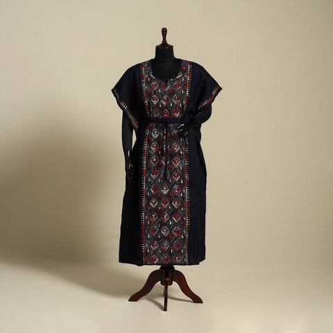 Black Bengal Kantha Hand Embroidery Cotton Kaftan (Long) 