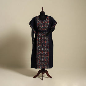 Black Bengal Kantha Hand Embroidery Cotton Kaftan (Long) 