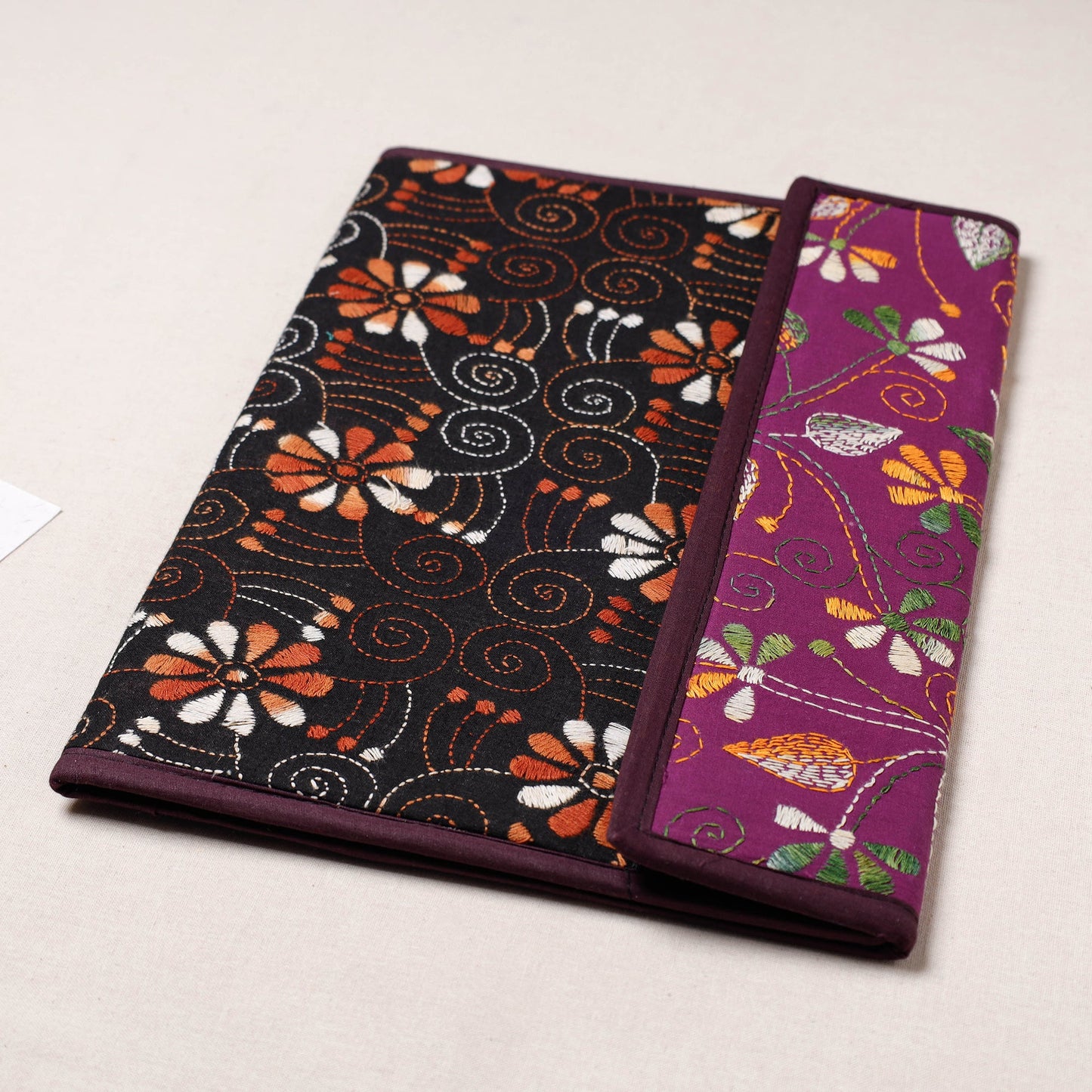 Black Bengal Kantha Work Handcrafted File Folder 