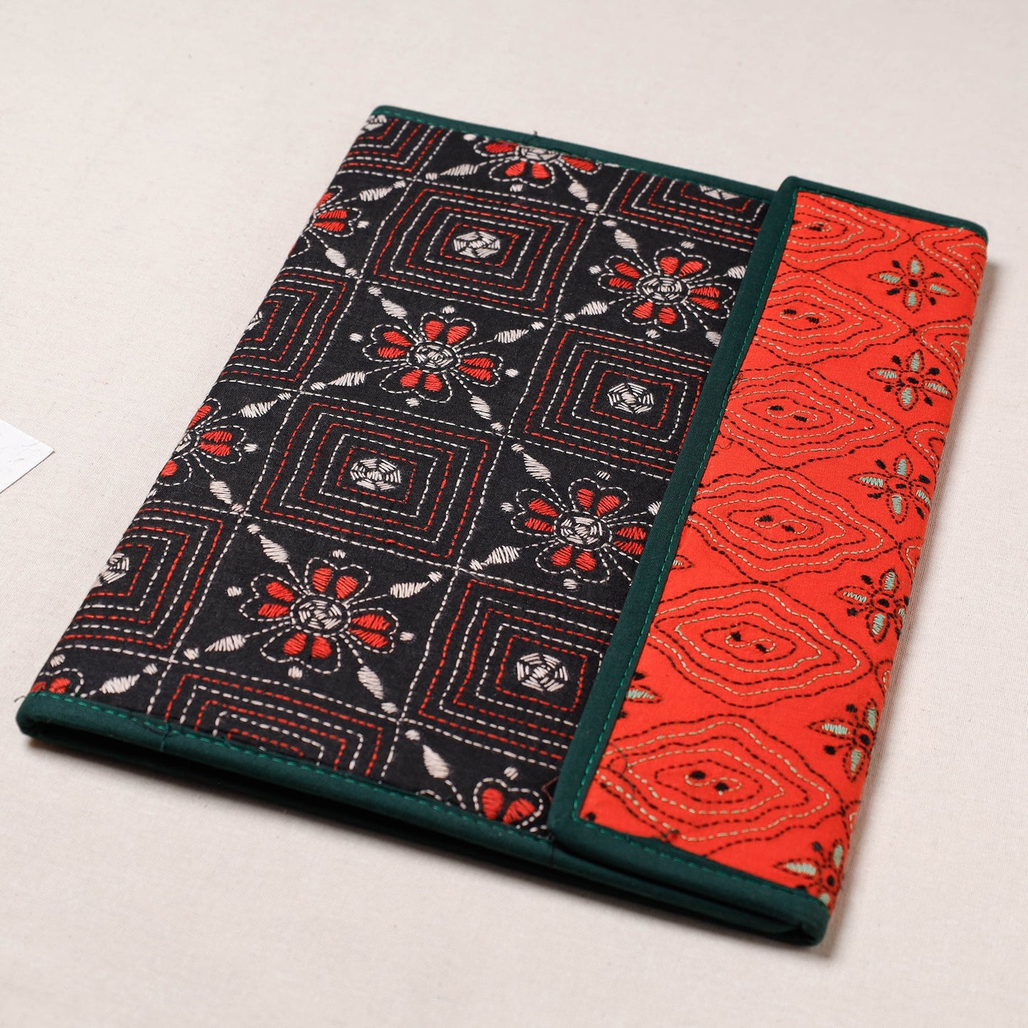 Black Bengal Kantha Work Handcrafted File Folder 