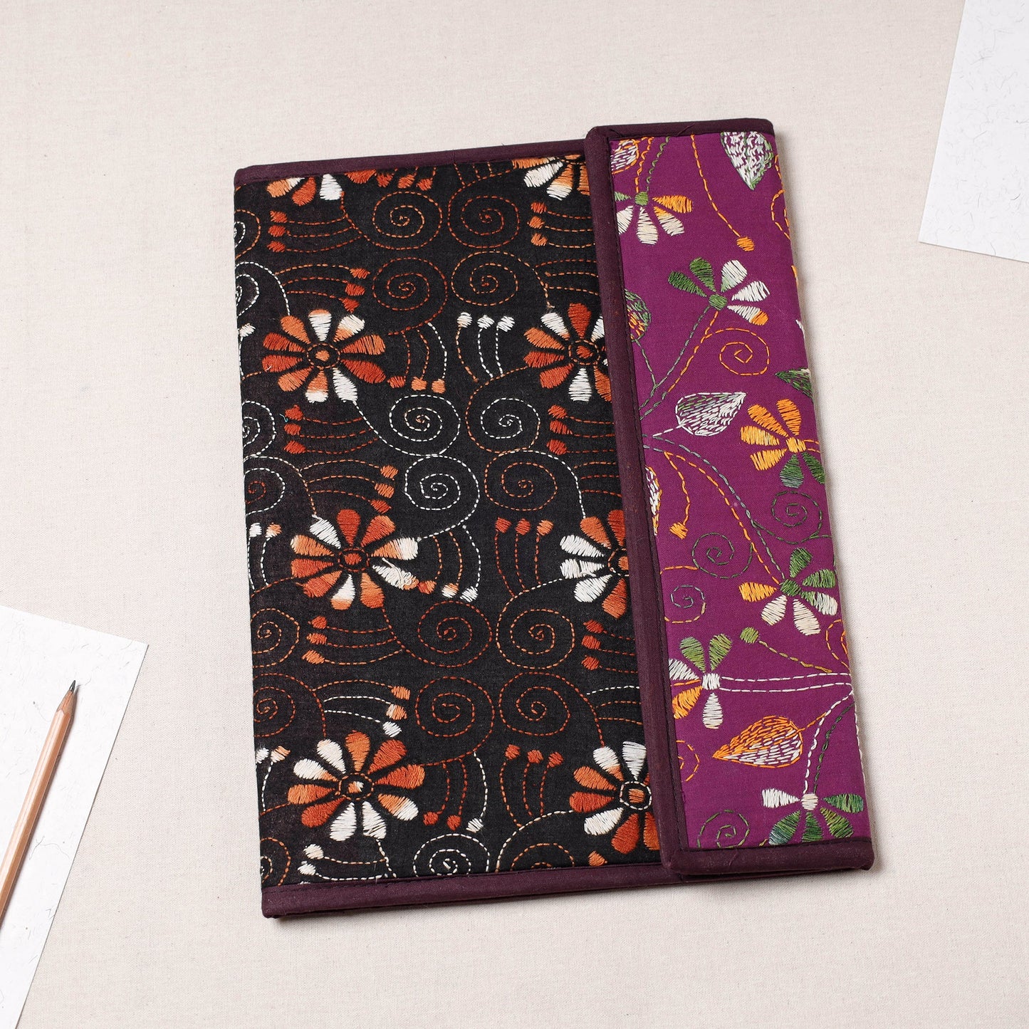 Black Bengal Kantha Work Handcrafted File Folder 