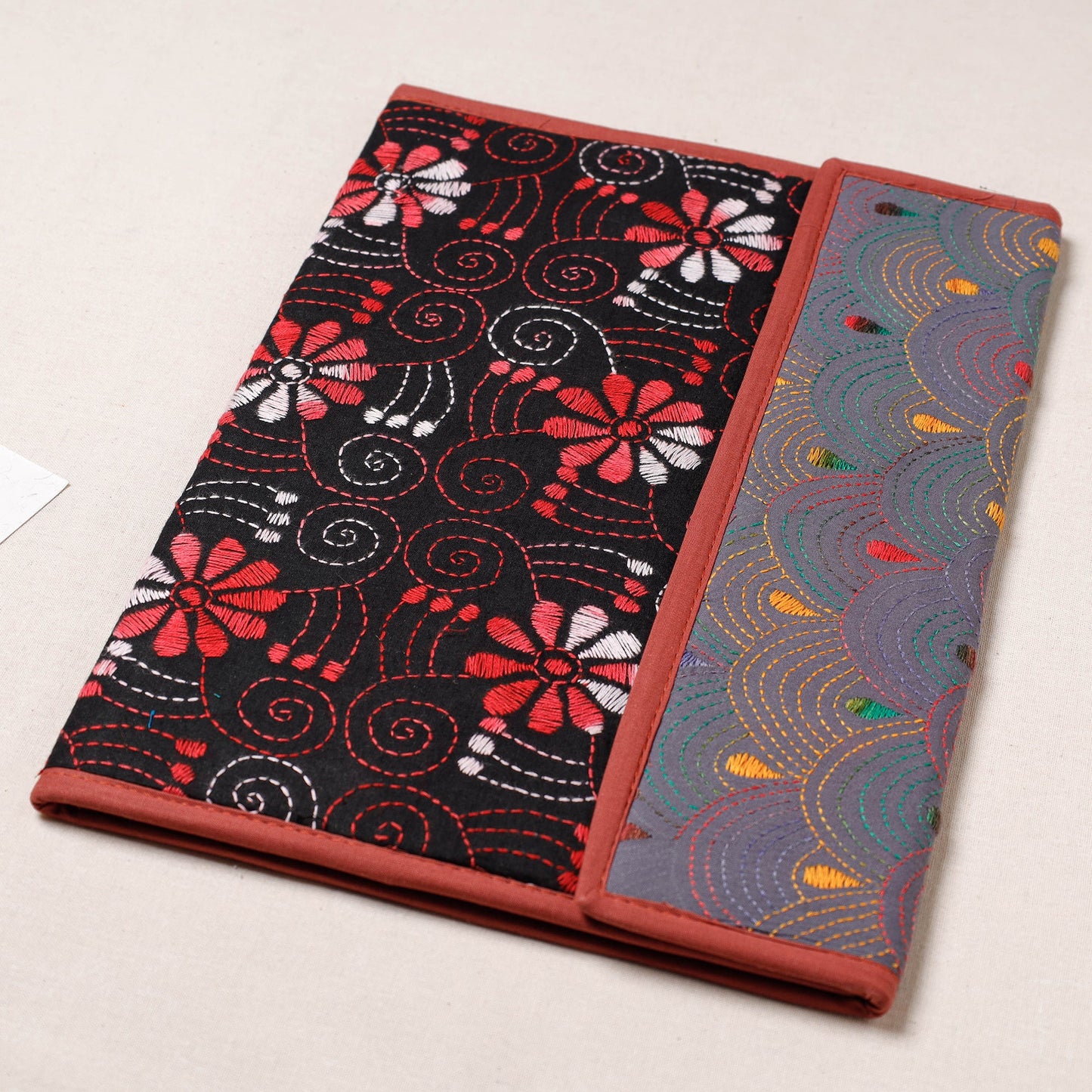 Black Bengal Kantha Work Handcrafted File Folder 