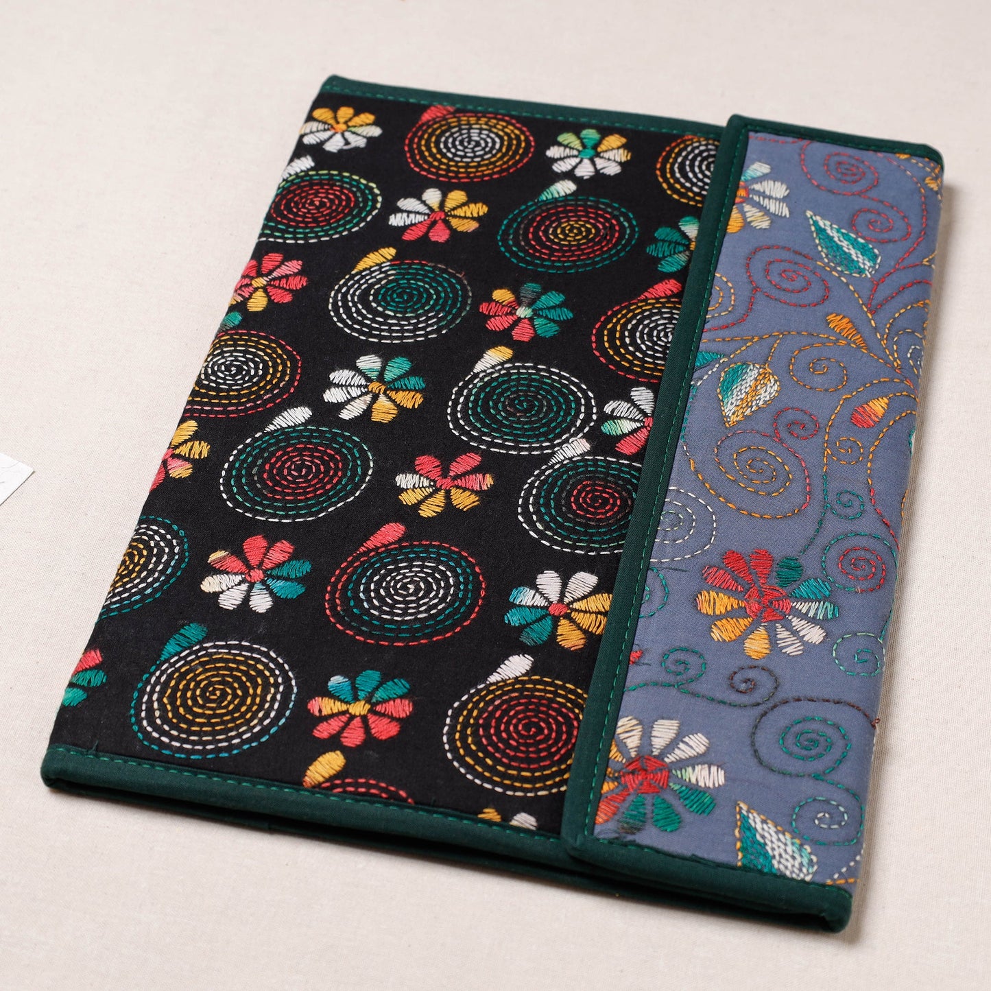 Black Bengal Kantha Work Handcrafted File Folder 
