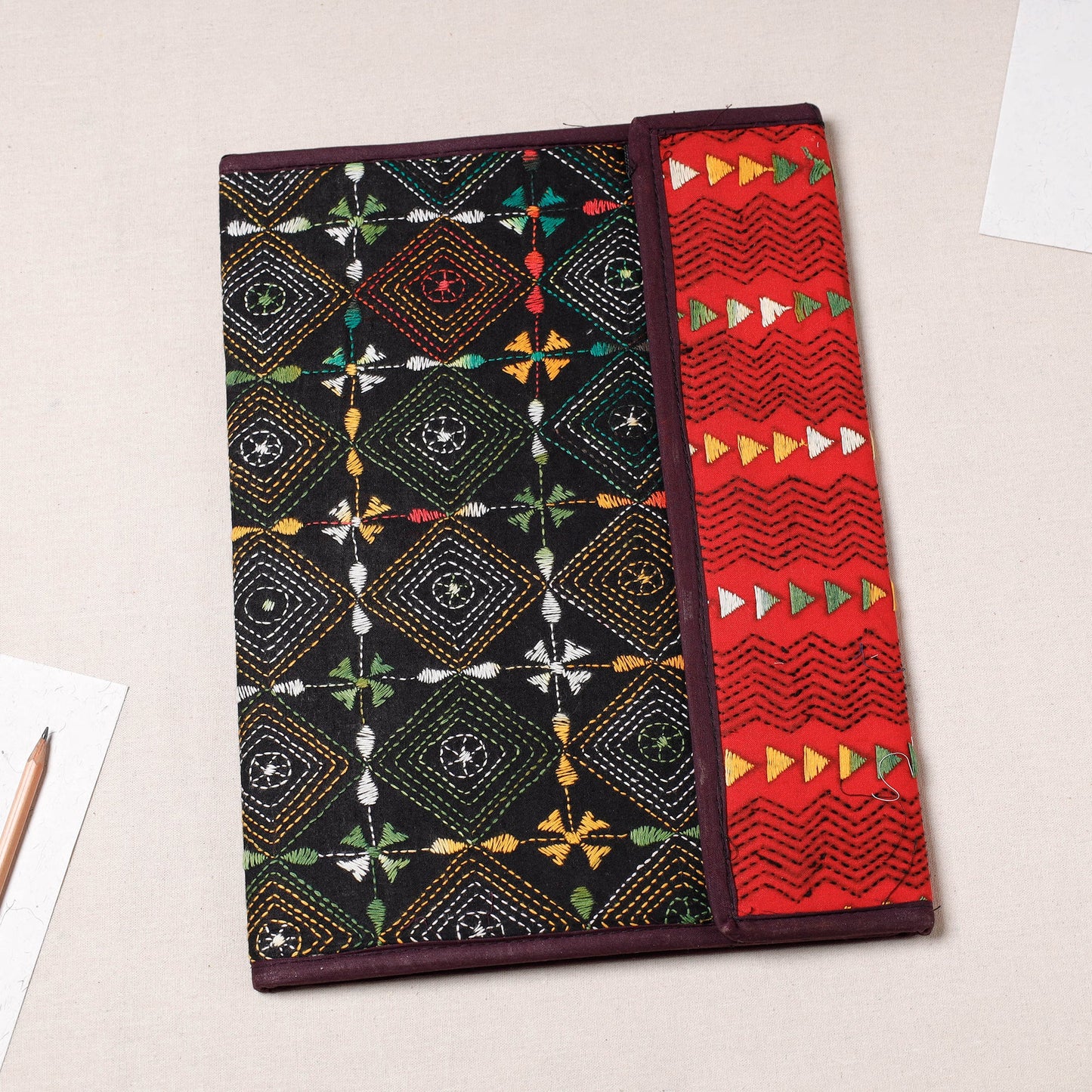 Black Bengal Kantha Work Handcrafted File Folder 