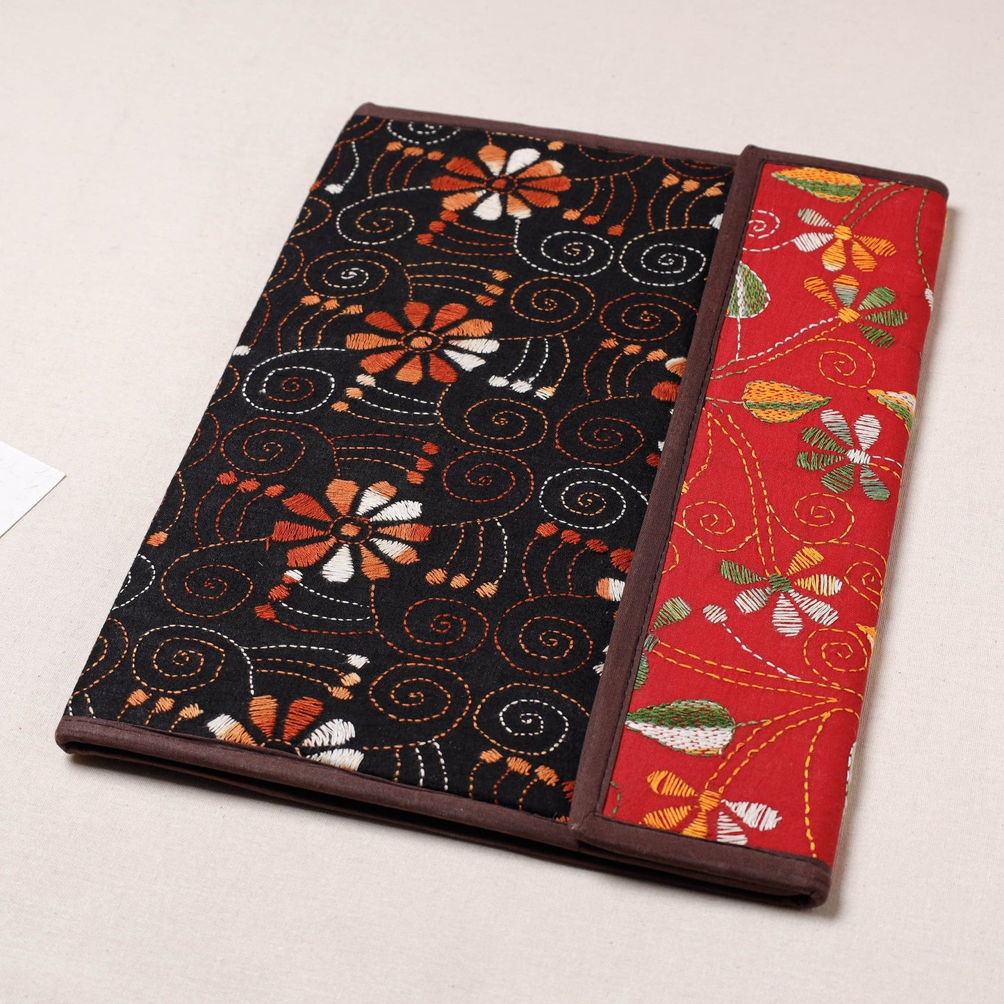 Black Bengal Kantha Work Handcrafted File Folder 