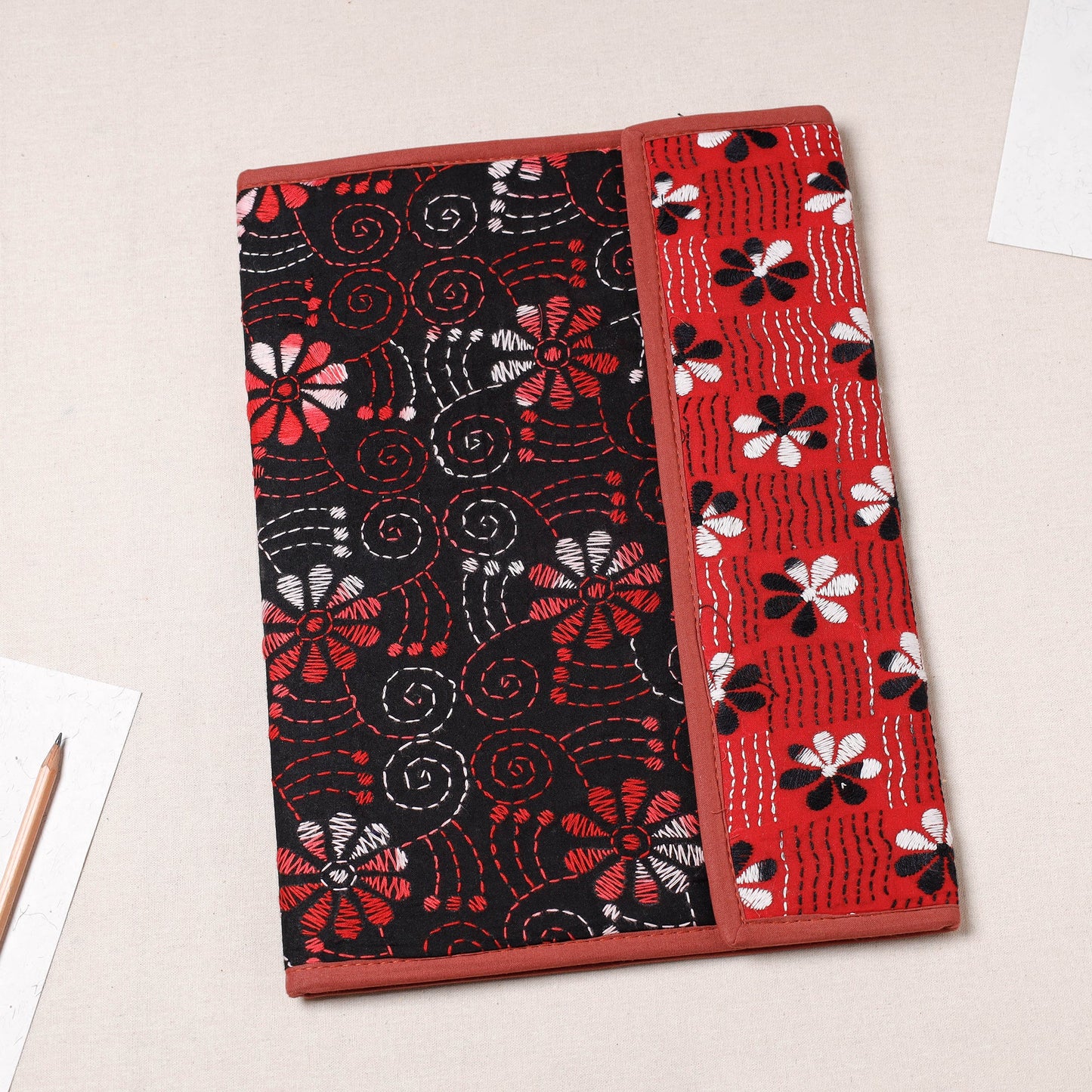 Black Bengal Kantha Work Handcrafted File Folder 