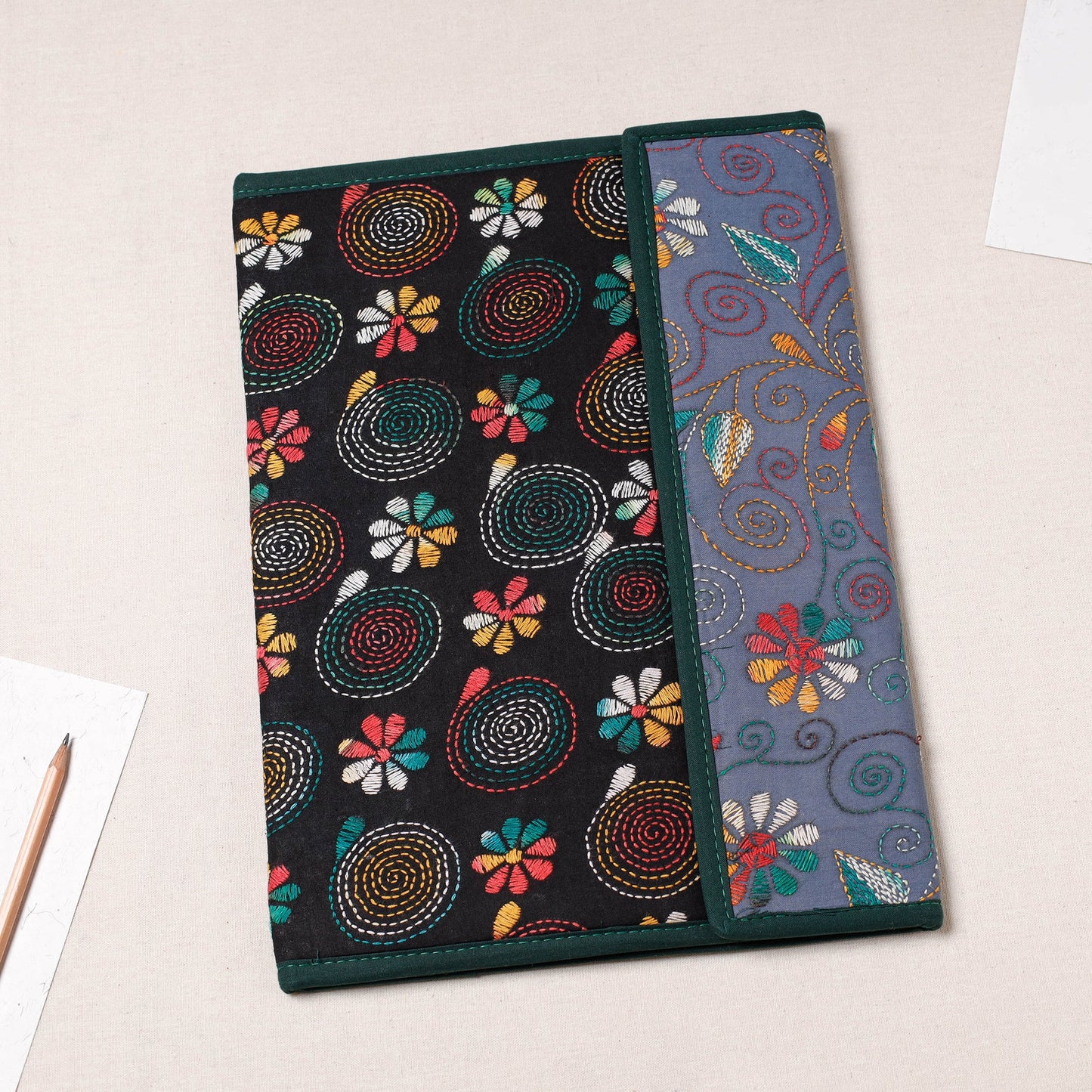 Black Bengal Kantha Work Handcrafted File Folder 