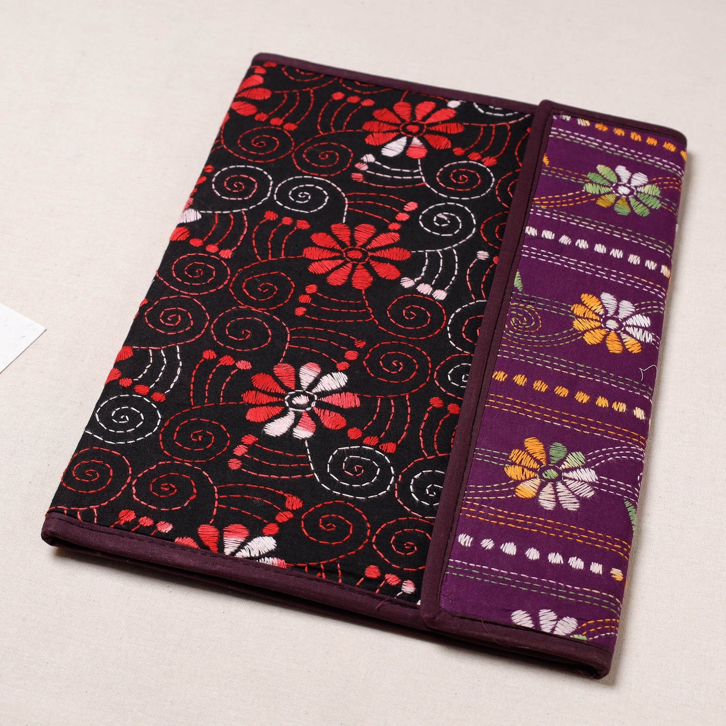 Black Bengal Kantha Work Handcrafted File Folder 