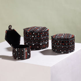  Bengal Kantha Work Handcrafted Hexagon Jewelry Box (Set of 3) 