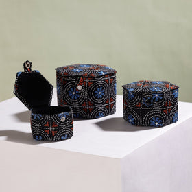  Bengal Kantha Work Handcrafted Hexagon Jewelry Box (Set of 3) 