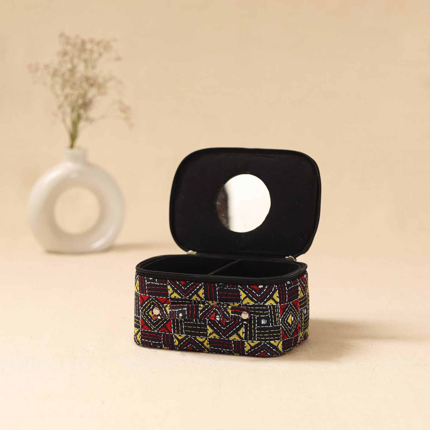 Bengal kantha work handcrafted jewellery box with mirror 12