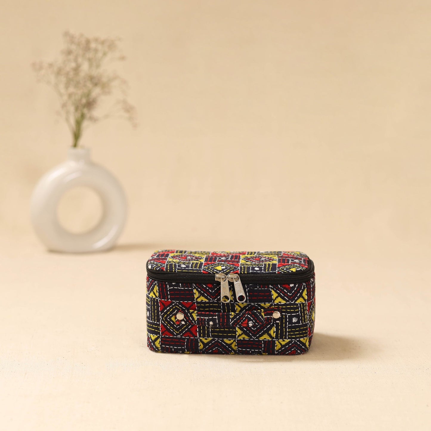 Bengal kantha work handcrafted jewellery box with mirror 12