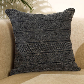 Buy Black Bengal Kantha Work Reversible Silk Cushion Cover