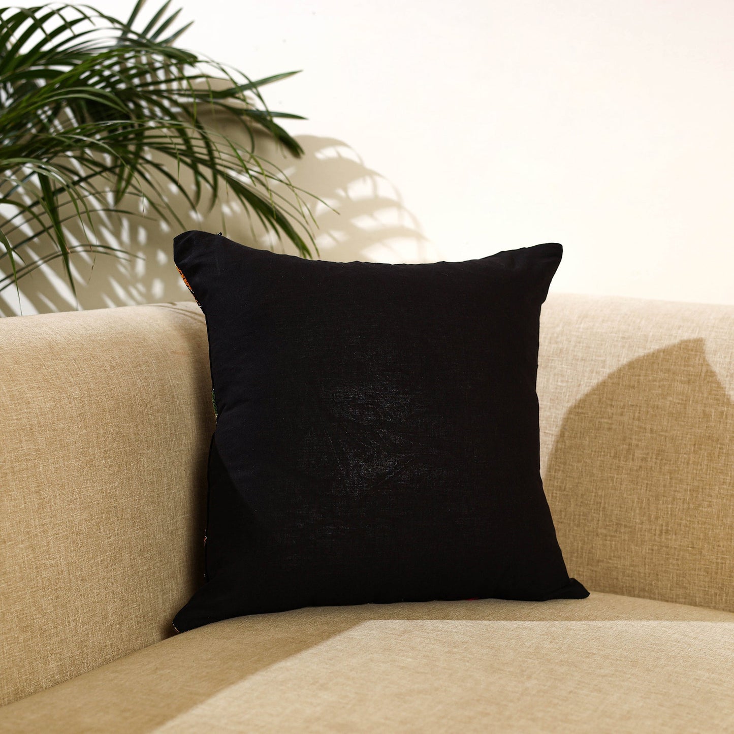 Buy Black Bengal Kantha Work Reversible Silk Cushion Cover