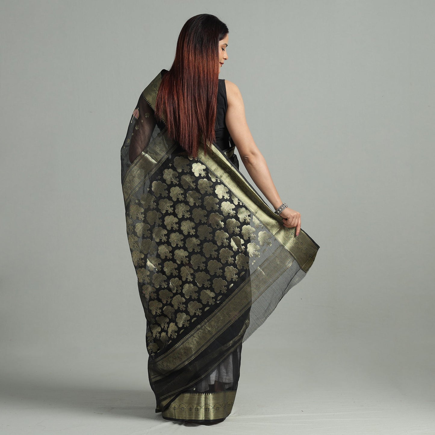 Black - bengal pure cotton zari tant handloom saree 71