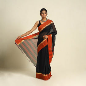 Buy Black Bengal Woven Border Handloom Cotton Saree