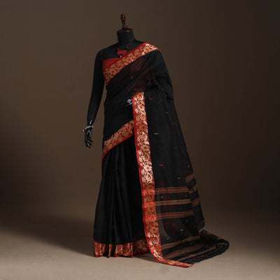 Black - bengali tant saree with matching jewellery & blouse