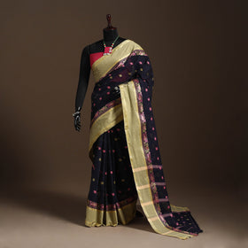 Black - bengali tant saree with matching jewellery & blouse