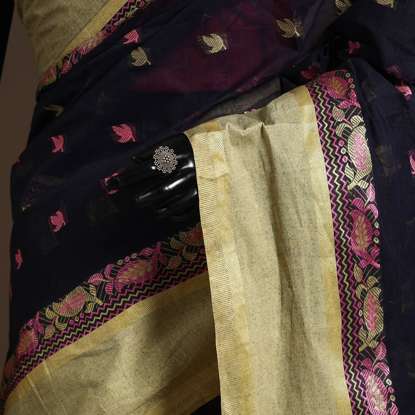 Black - bengali tant saree with matching jewellery & blouse