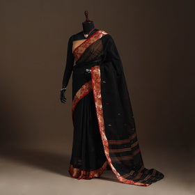 Black Bengali Tant Saree with Matching Jewellery & Blouse