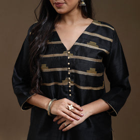 Black Bhagalpuri Handloom Tussar Silk Suit Set