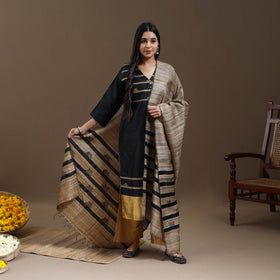 Black Bhagalpuri Handloom Tussar Silk Suit Set
