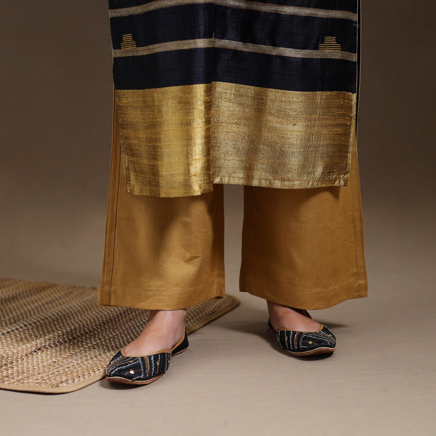 Black Bhagalpuri Handloom Tussar Silk Suit Set