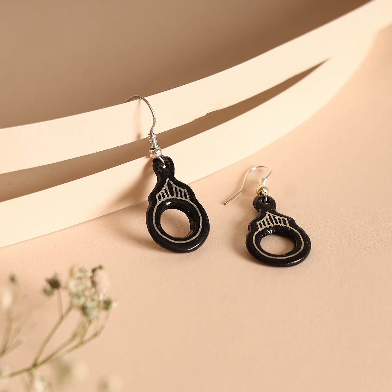 Black - bidri work pure silver inlay earrings 04