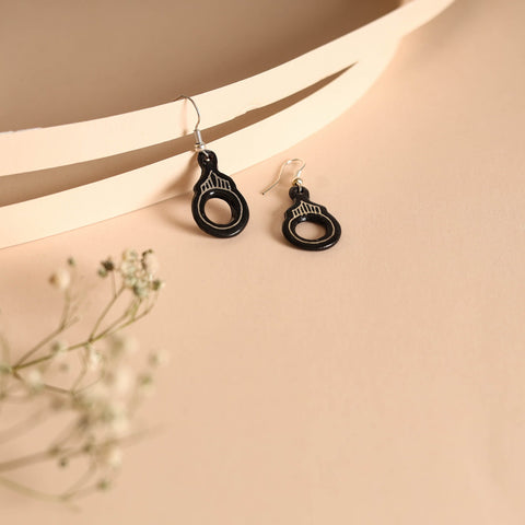 Black - bidri work pure silver inlay earrings 04