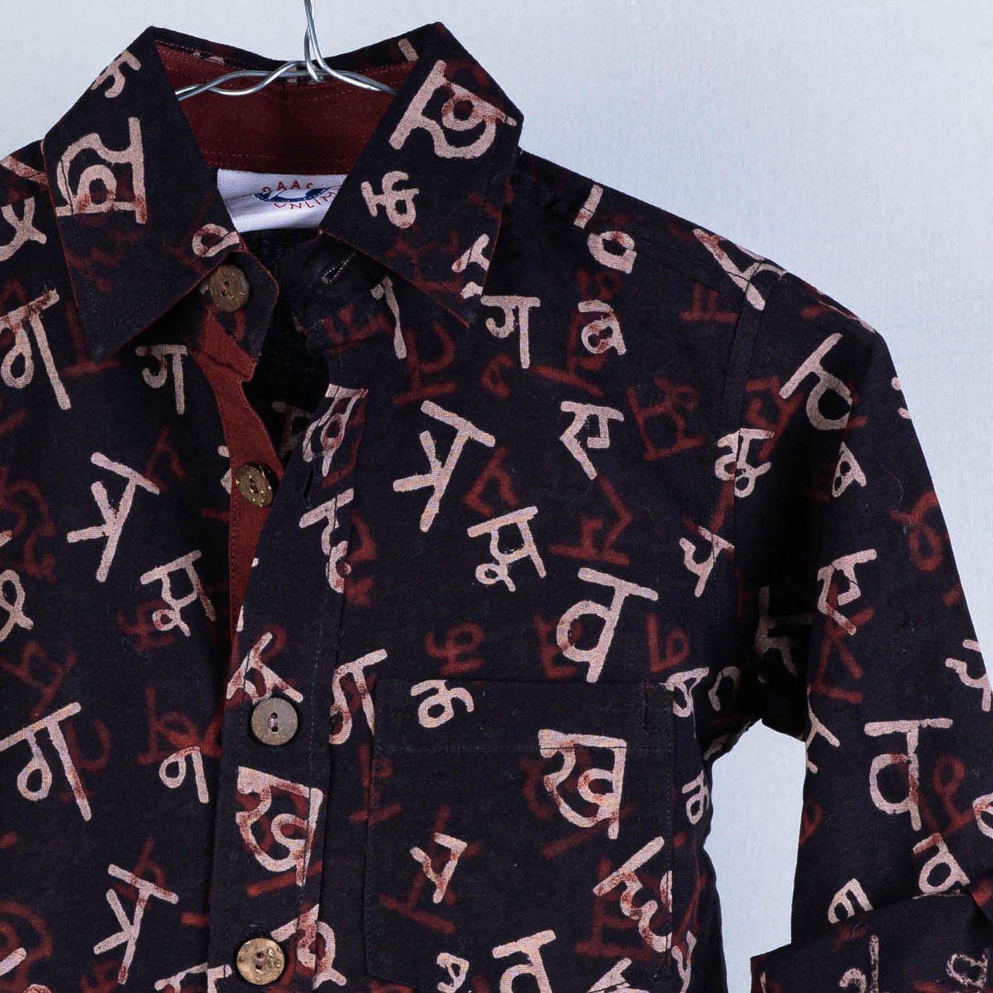 Black Bindaas Block Art Printed Cotton Kids Full Sleeve Shirt