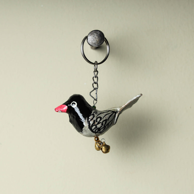 Black Handmade Papier Mache Keychaint 