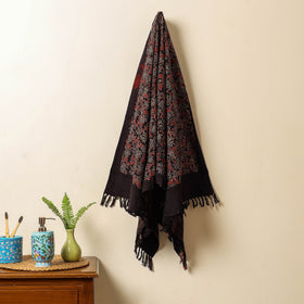 Black Block Print Cotton Ajrakh Handloom Towel