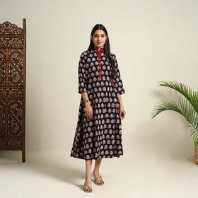 Buy Black Block Print Cotton Bagh Dress