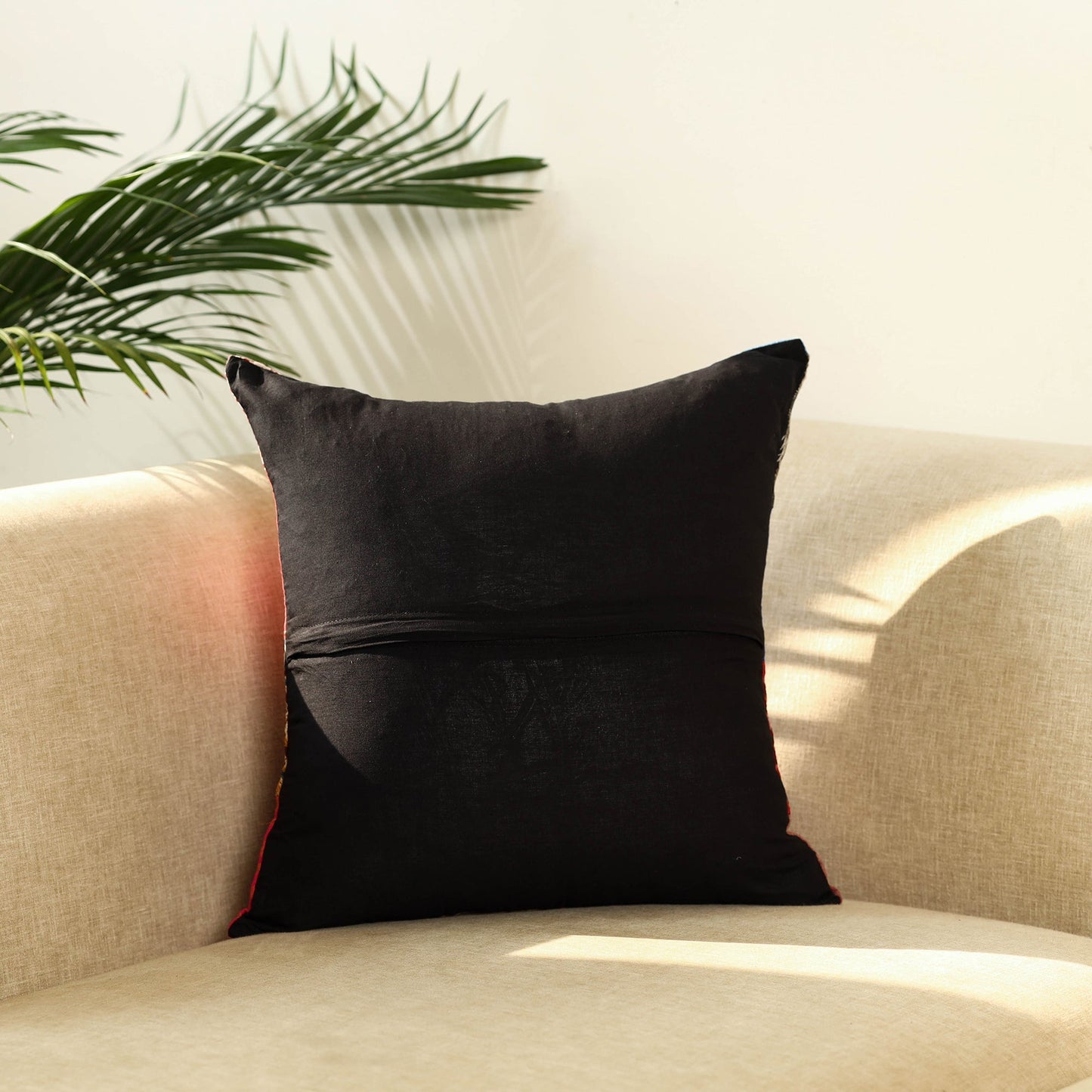 Black Block Print Cotton Bagru Cushion Cover