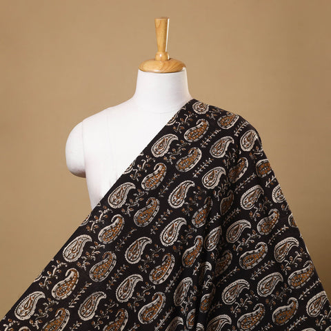 Black Block Print Cotton Bagru Fabric