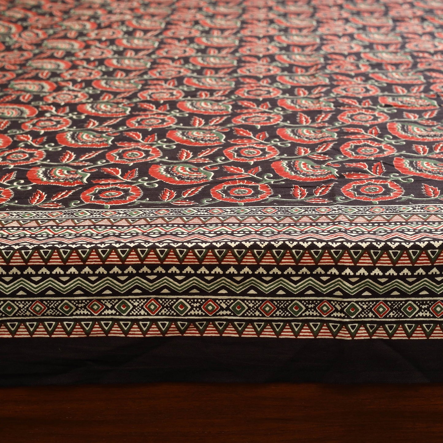 Black - cotton double sanganeri bed sheet set (108 x 90 in)