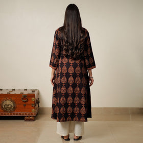 Black - Block Print Cotton A-Line Bagh Kurta 26