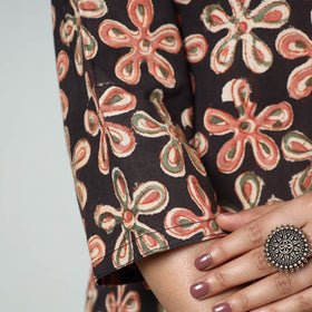 Black Block Print Cotton A-Line Kalamkari Kurta for Women
