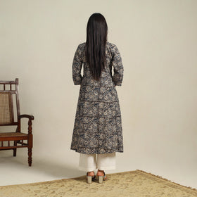 Black Block Print Cotton A-Line Kalamkari Kurta