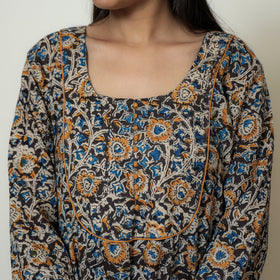 Buy Block Print Cotton A-Line Black Kalamkari Kurta for Women