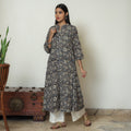  Black Block Print Cotton A-Line Kalamkari Kurta for Women