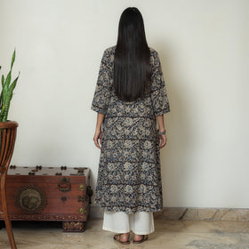  Black Block Print Cotton A-Line Kalamkari Kurta for Women