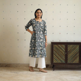 Black - cotton a-line sanganeri kurta 35 - handcrafted