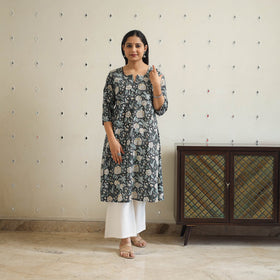 Black - cotton a-line sanganeri kurta 35 - handcrafted