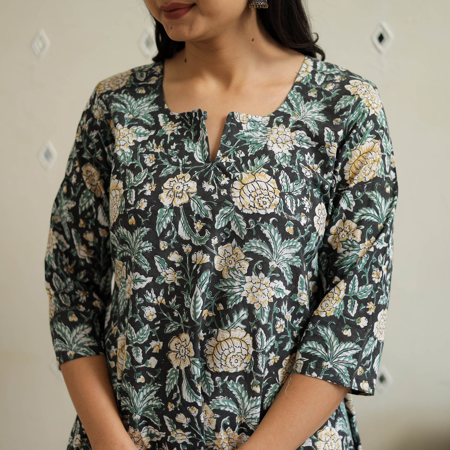 Black - cotton a-line sanganeri kurta 35 - handcrafted