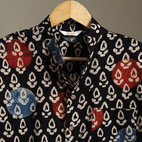 Black Block Print Cotton Men Half Sleeve Ajrakh Shirt