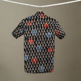 Black Block Print Cotton Men Half Sleeve Ajrakh Shirt