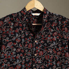 Black Block Print Cotton Men Half Sleeve Ajrakh Shirt